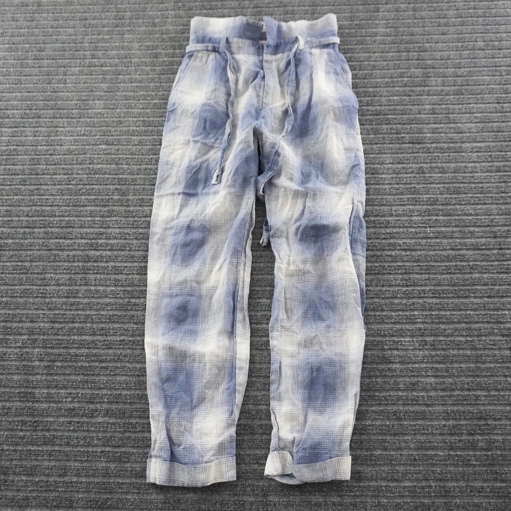 Reformation Tapered Pants Womens 27 Blue Plaid High Rise Linen Tie Waist